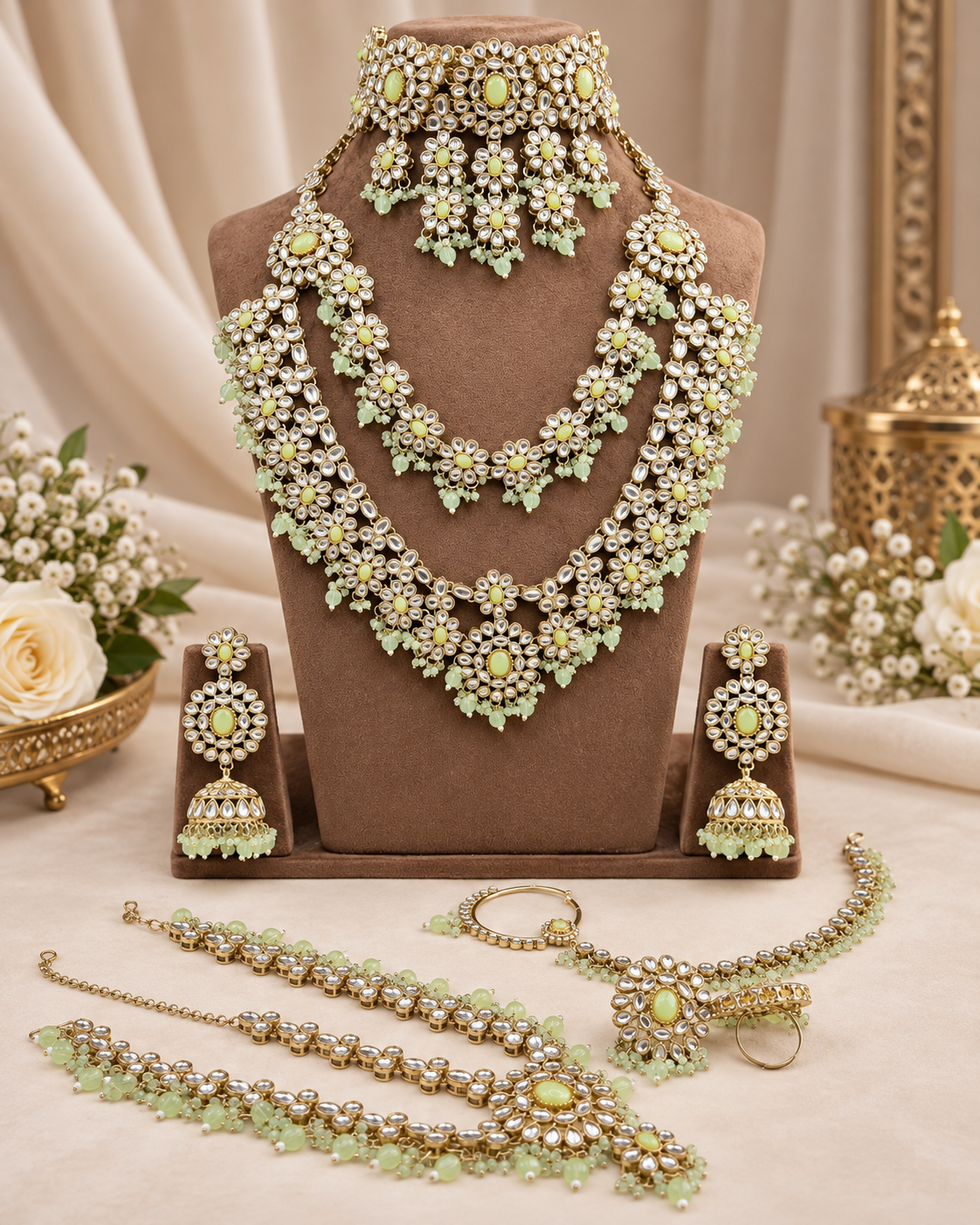 Complete Bridal Jewelry Set – Antique Gold-Plated Choker, Rani Haar & Accessories
