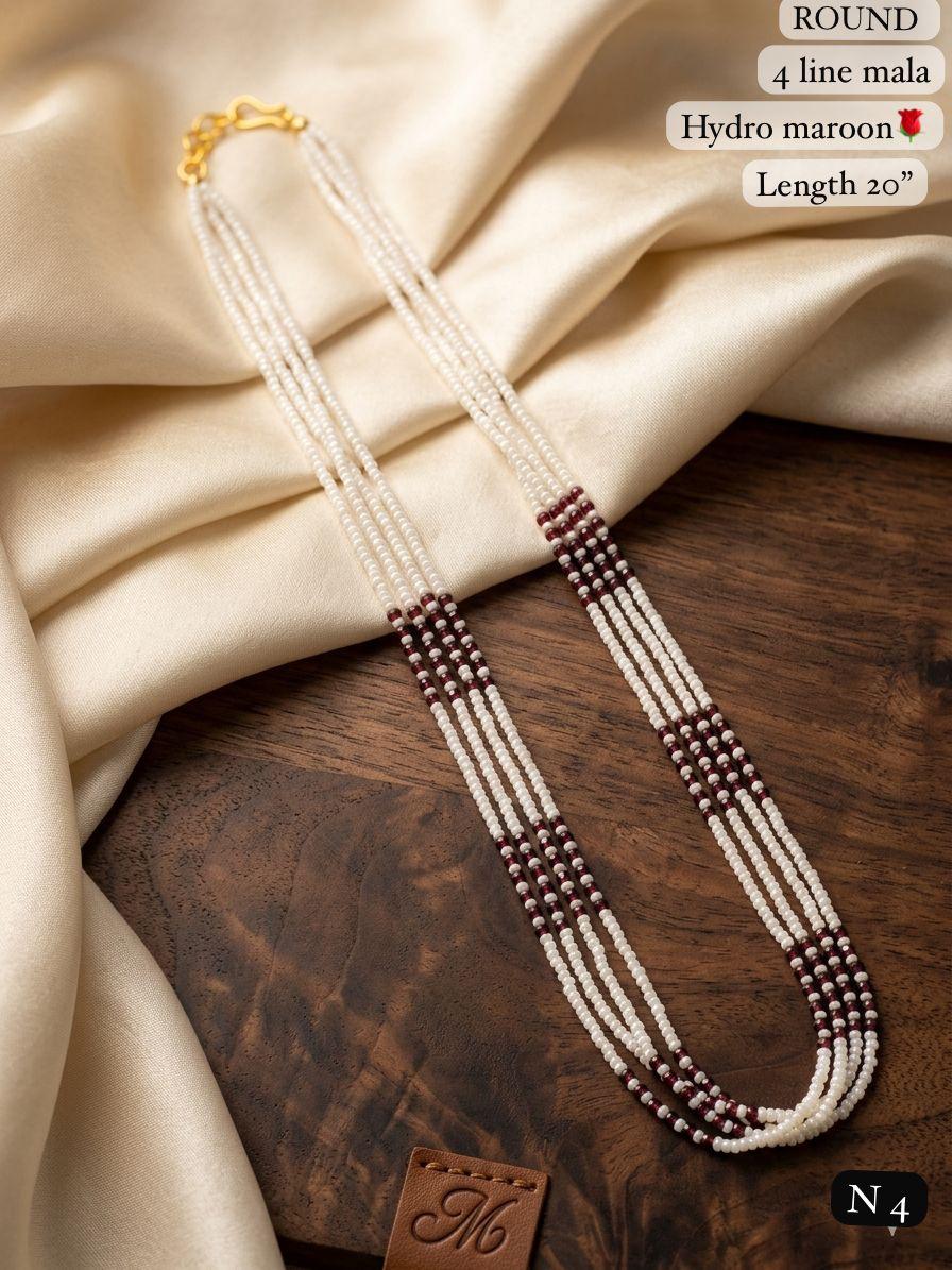 Elegant 4-Line Maroon Bead Mala Necklace – 20" Lenght Festal Kantha Mala
