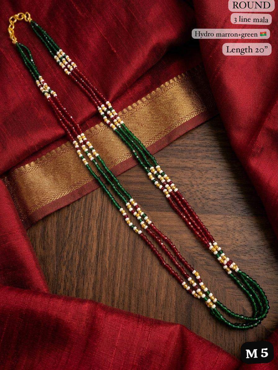 Elegant 3-Line M.G Bead Mala Necklace – 20" Lenght Festal Kantha Mala