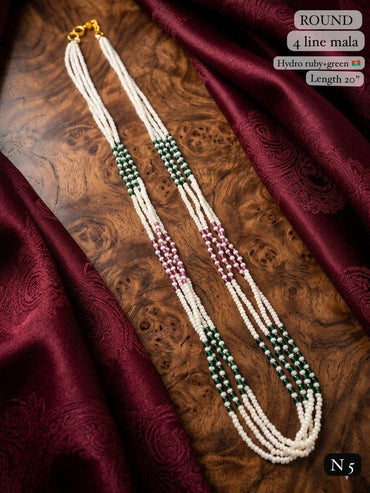 Elegant 4-Line Pearl & Hydro Bead Mala Necklace 20 Lenght Kantha Mala