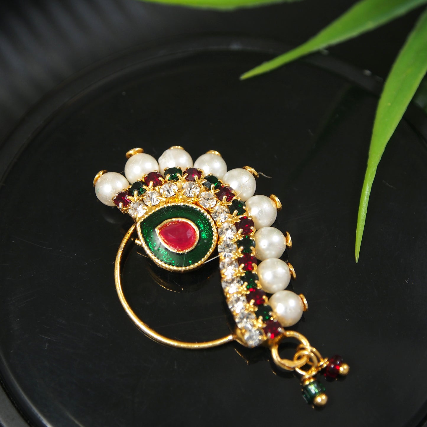 Pearl Nath - Festive Multi-Stone Clip-On Nose Ring for Weddings