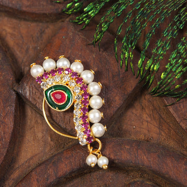 Pearl Nath - Festive Multi-Stone Clip-On Nose Ring for Weddings