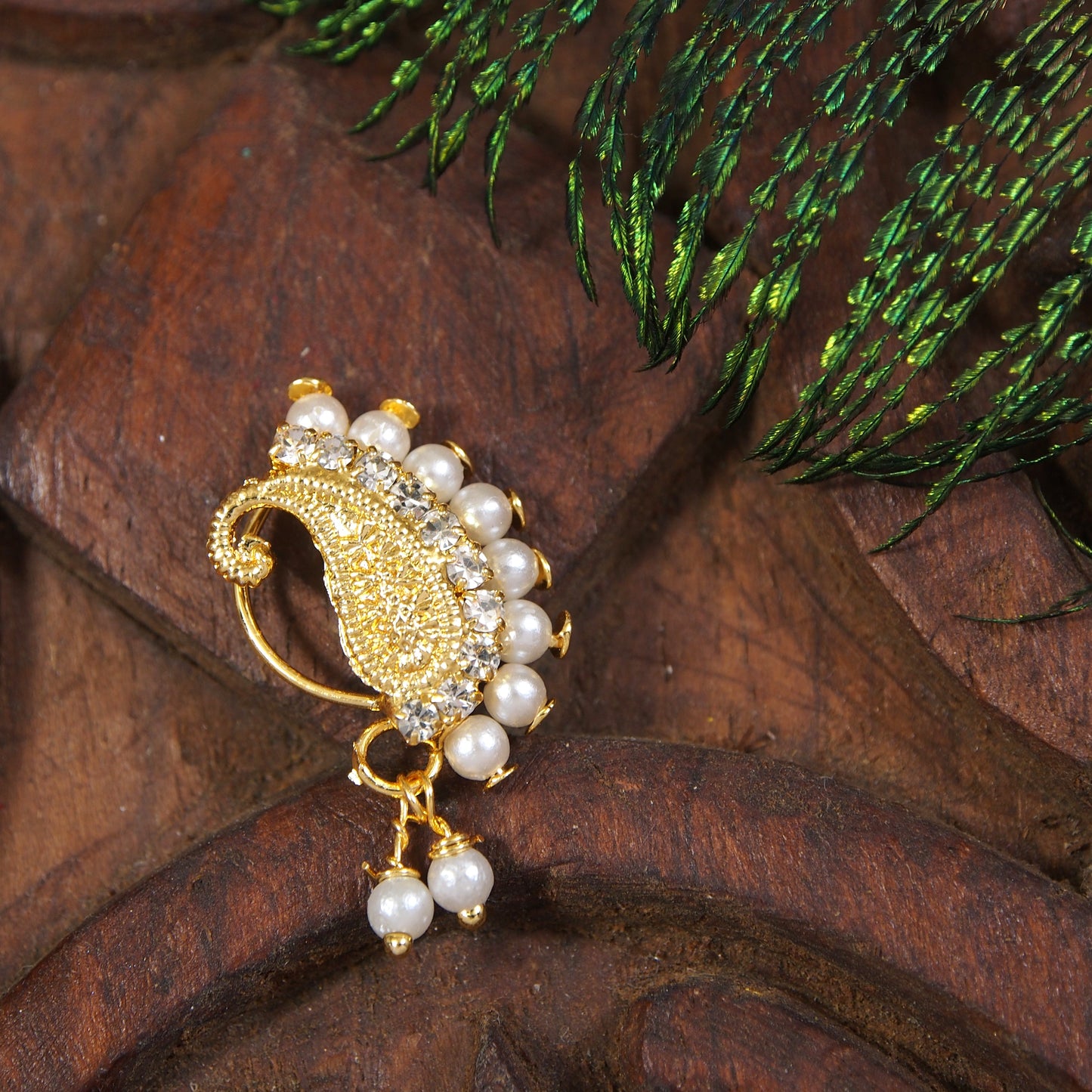 Traditional Pearl Nose Ring For Women Without Piercing Pearl Gold Plated Nath Nose Ring For Girls And Women