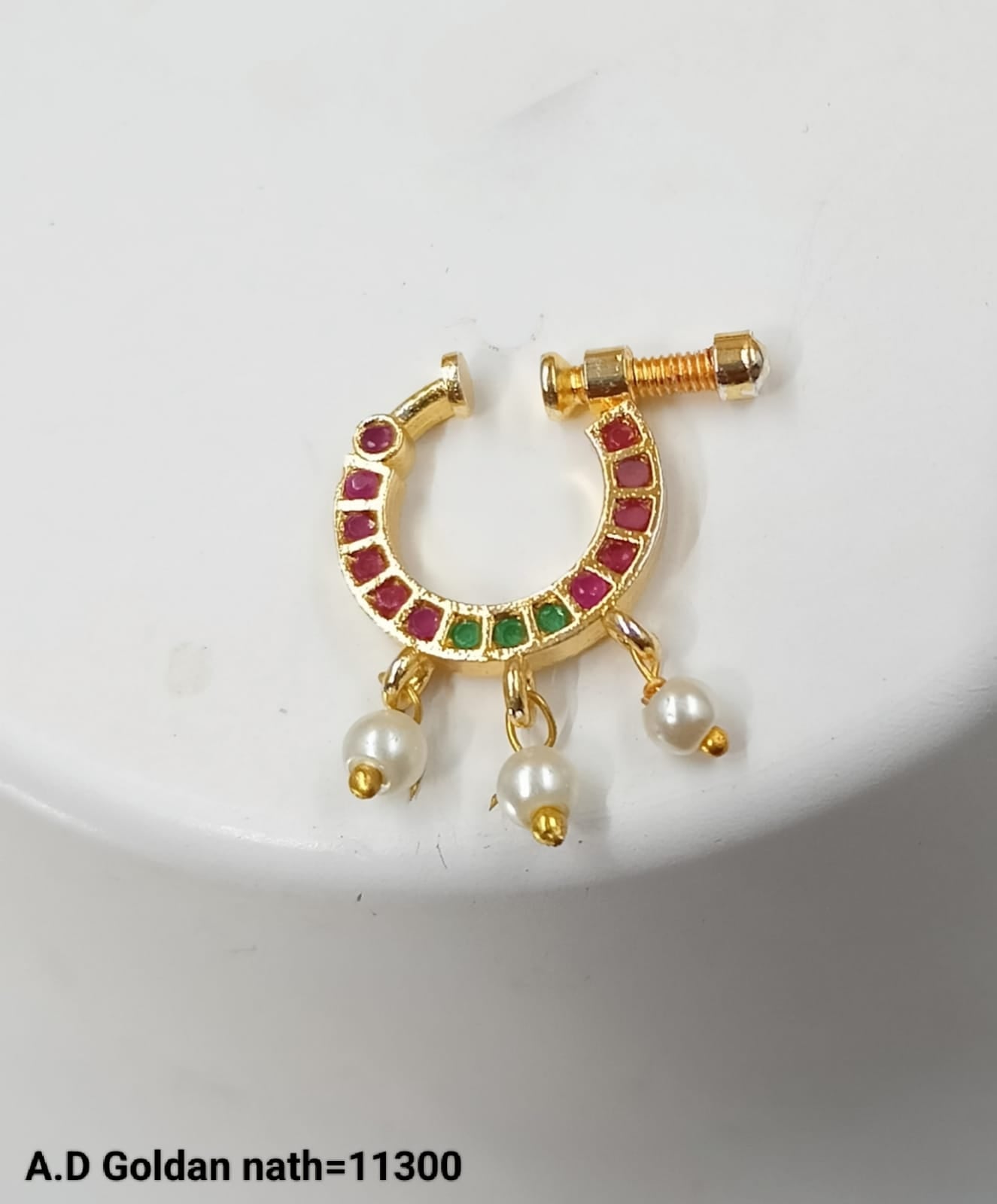 Traditional And Ethnic Gold Plated With Pearl Nose pin