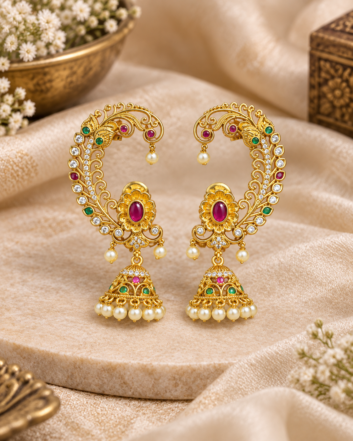 Vibrant Heritage" Antique Gold Ear Wraps
