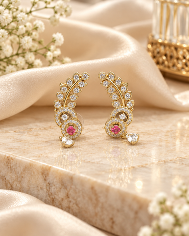 Sparkling White Zircon Leaf Ear Climber Earrings