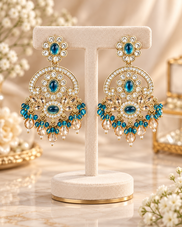 CHANDBALI STYLE DANGLE EARRINGS WITH BEAD CLUSTERS