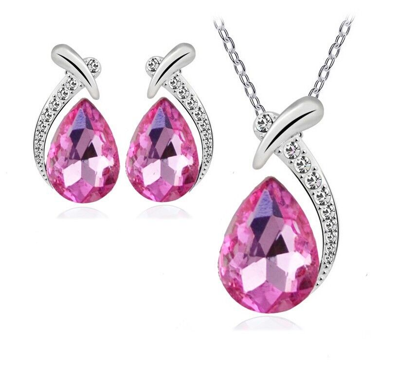 Elegant Teardrop Pendant Jewellery Set with Matching Earrings For Woman & Girls