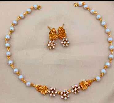 Temple Lakshmi Pearl Necklace Set