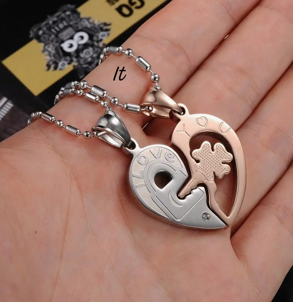 Rose Gold Two Souls Pendant Matching Couple Necklace Set For Couples