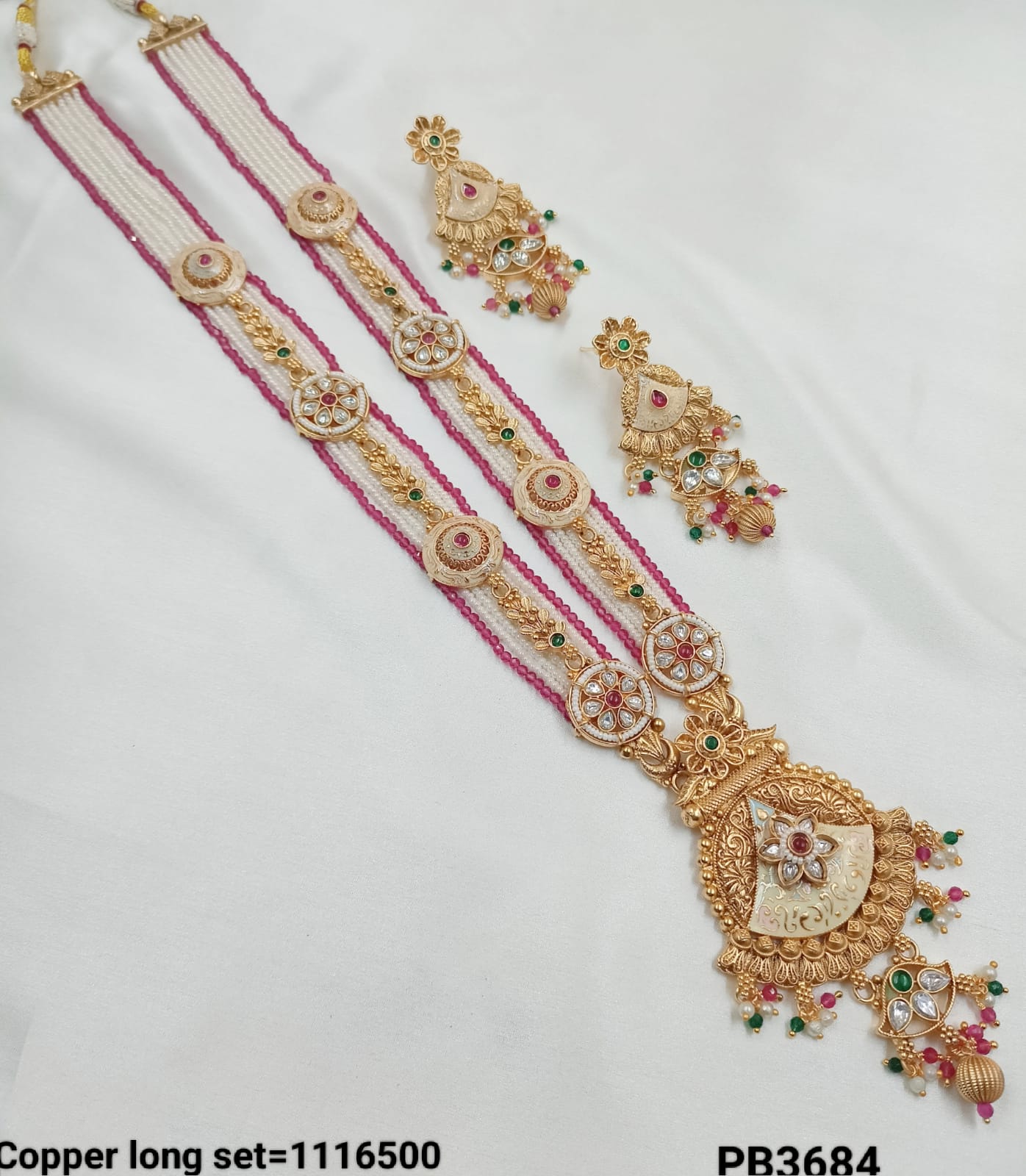 Copper Long Gold Polish Fancy Necklace Set