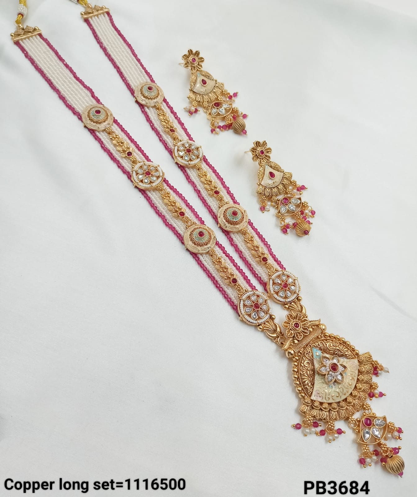 Copper Long Gold Polish Fancy Necklace Set