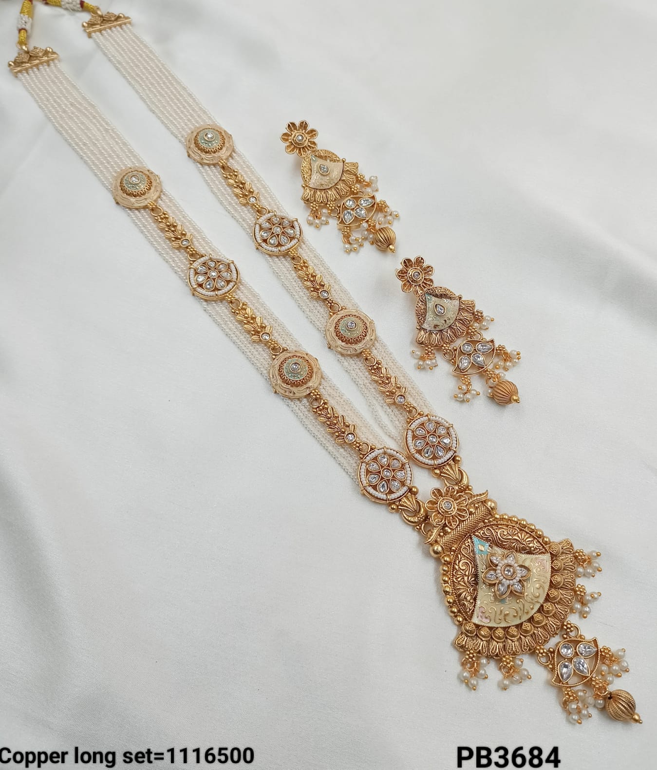 Copper Long Gold Polish Fancy Necklace Set