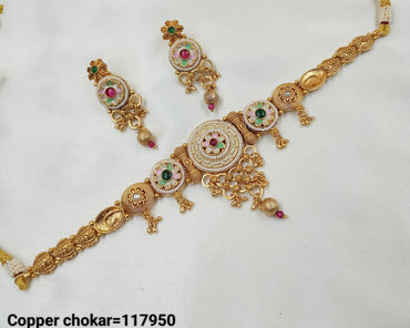 Minakaari Copper Gold Polish Choker Necklace Set