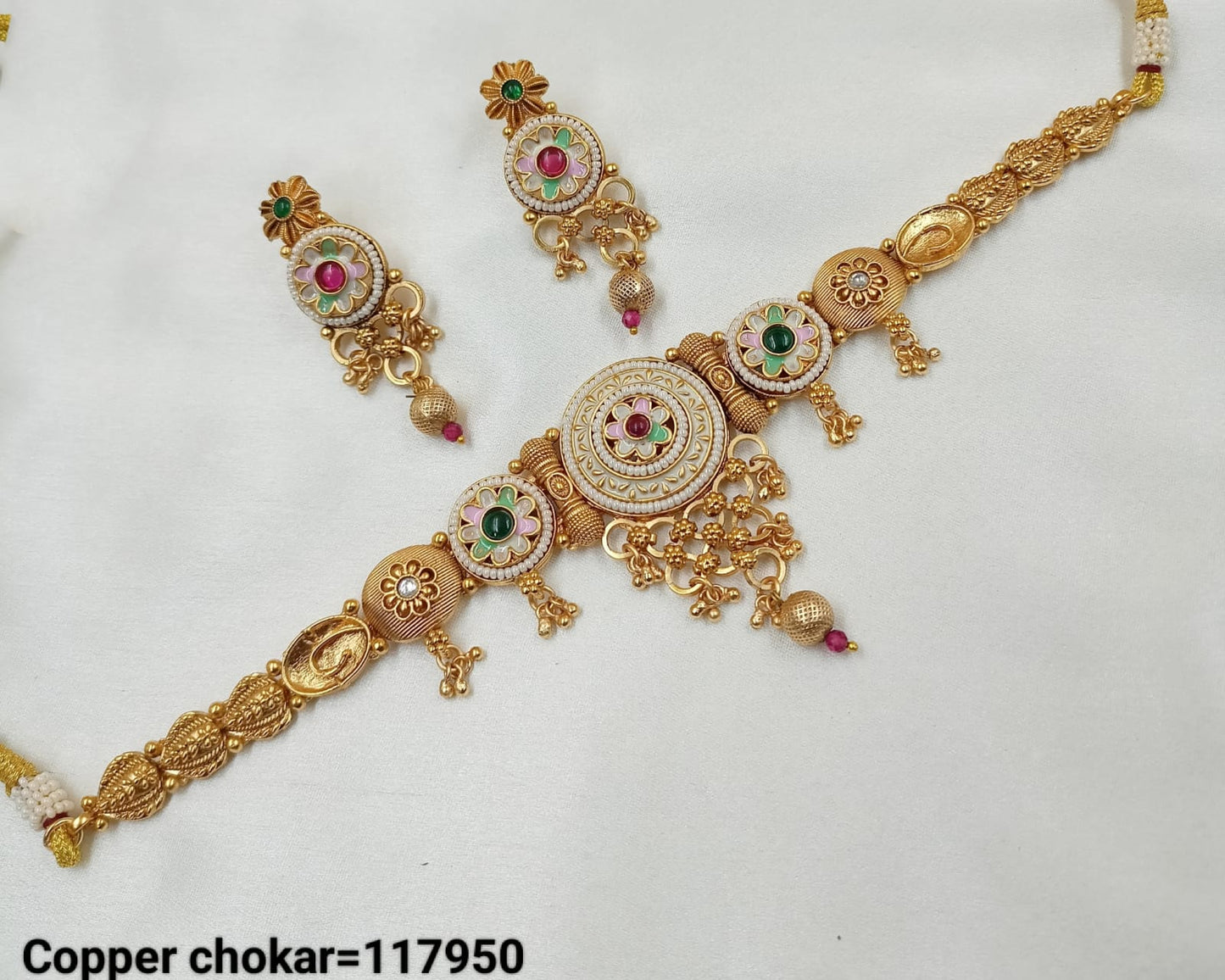Minakaari Copper Gold Polish Choker Necklace Set