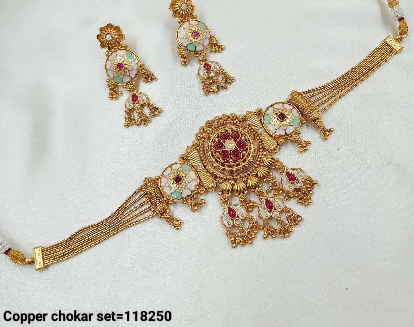 Copper Minakaari Gold Polish Choker Necklace Set