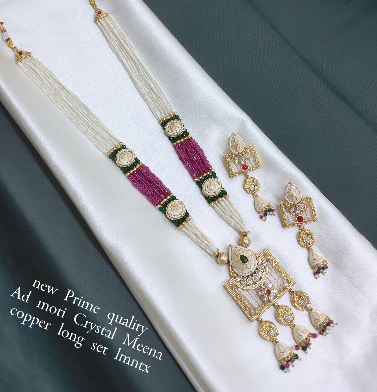 Copper Gold Plated Meenakari long Jewellery Set