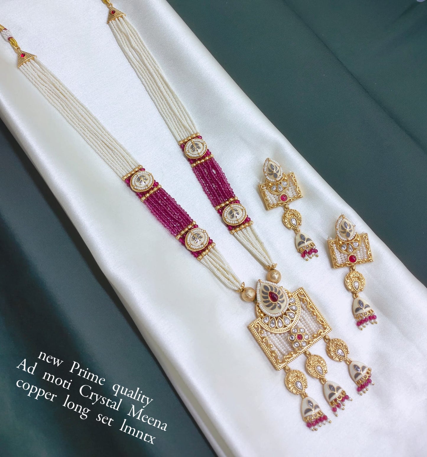 Copper Gold Plated Meenakari long Jewellery Set