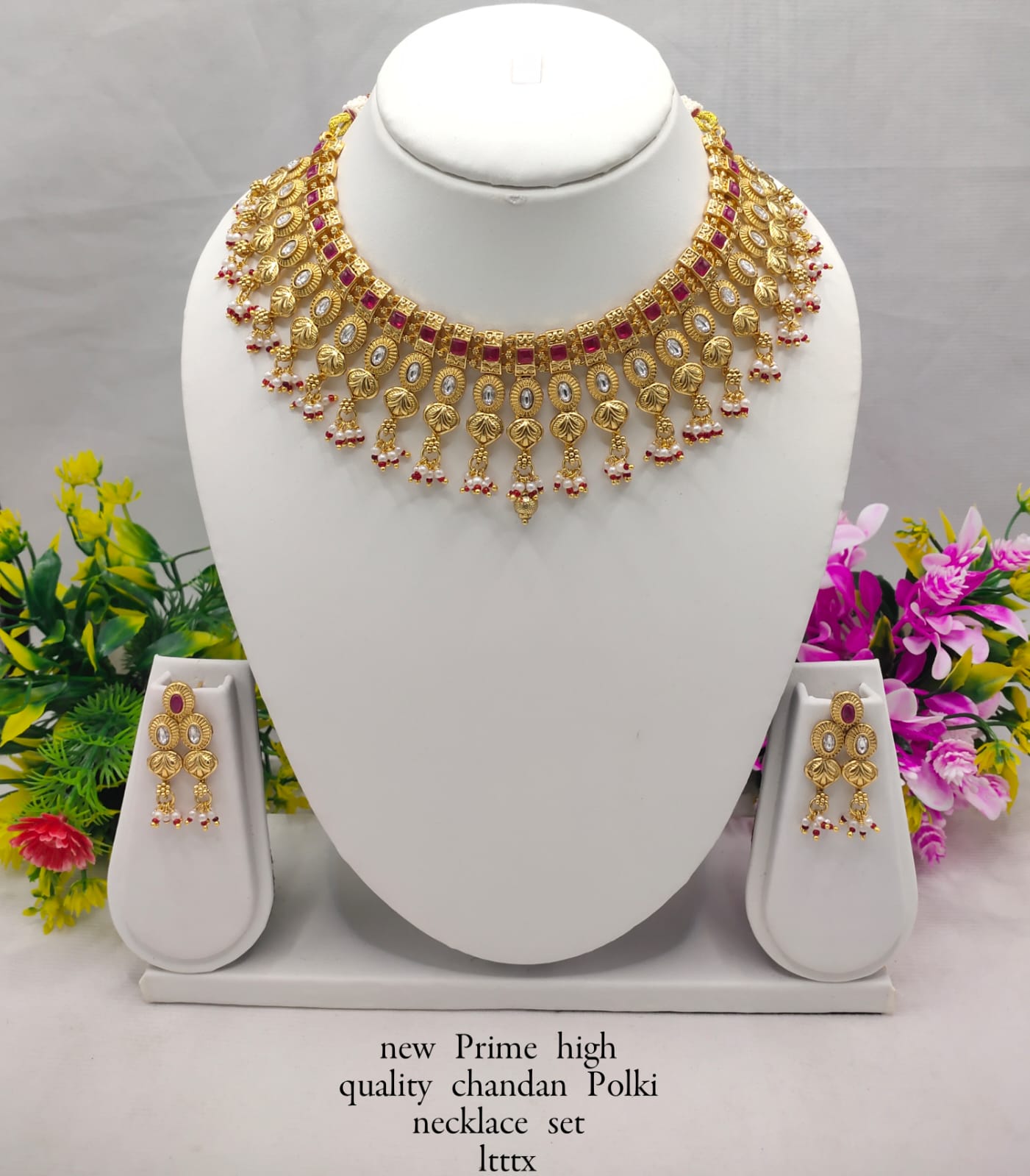 Premium Chandan Polki Necklace Set with Earrings – Traditional Ethnic Jewelry