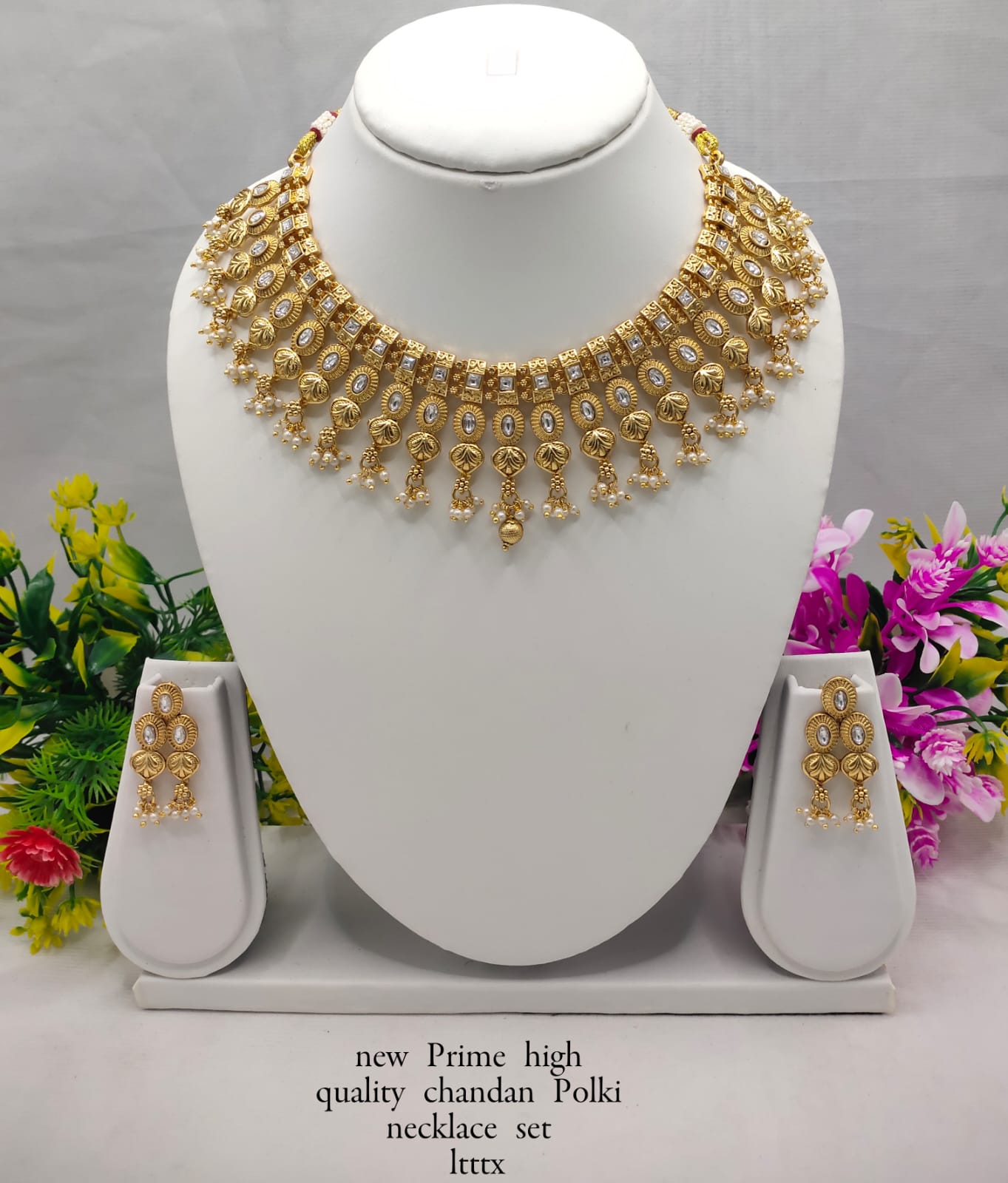 Premium Chandan Polki Necklace Set with Earrings – Traditional Ethnic Jewelry