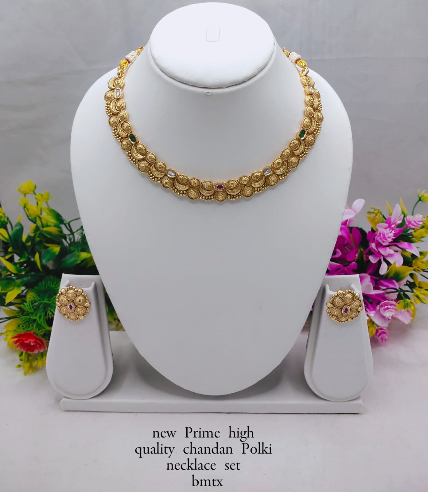 Designer Copper Chandan Polki Necklace Set with Stud Earrings – Ethnic Jewelry Collection