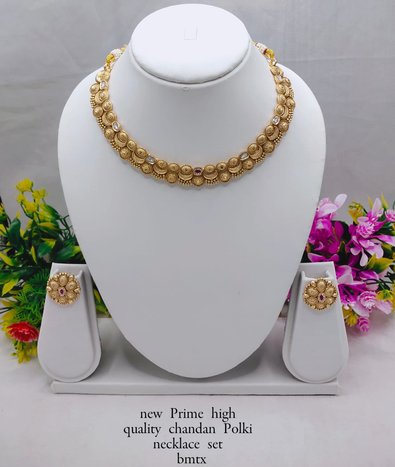 Designer Copper Chandan Polki Necklace Set with Stud Earrings – Ethnic Jewelry Collection