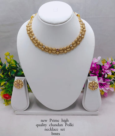 Designer Copper Chandan Polki Necklace Set with Stud Earrings – Ethnic Jewelry Collection