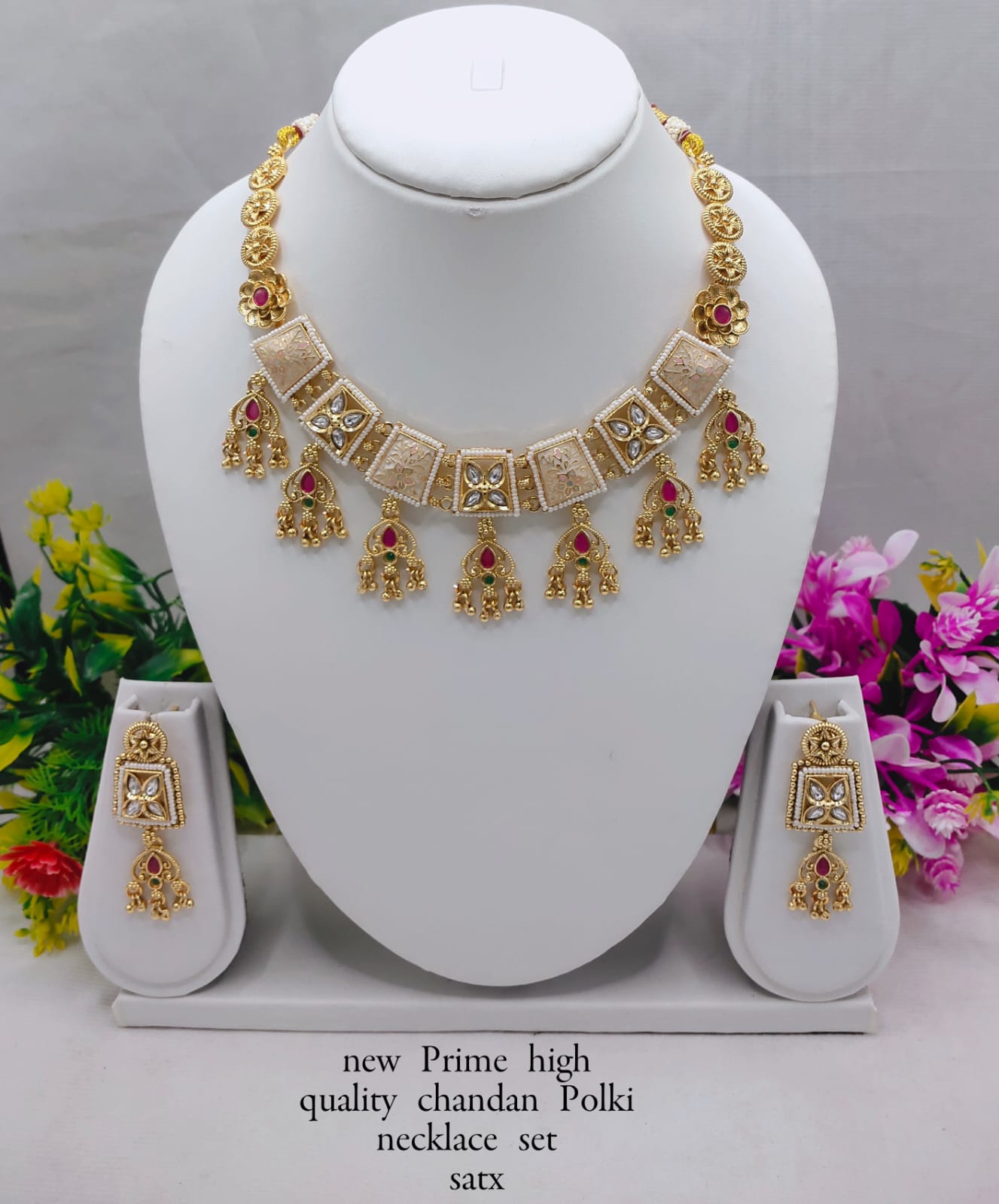 Square Motif Necklace Set with Jhumka Earrings – Copper Finish – Lucentemarket