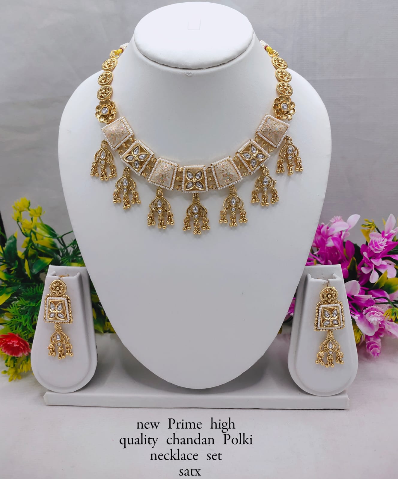 Square Motif Necklace Set with Jhumka Earrings – Copper Finish – Lucentemarket