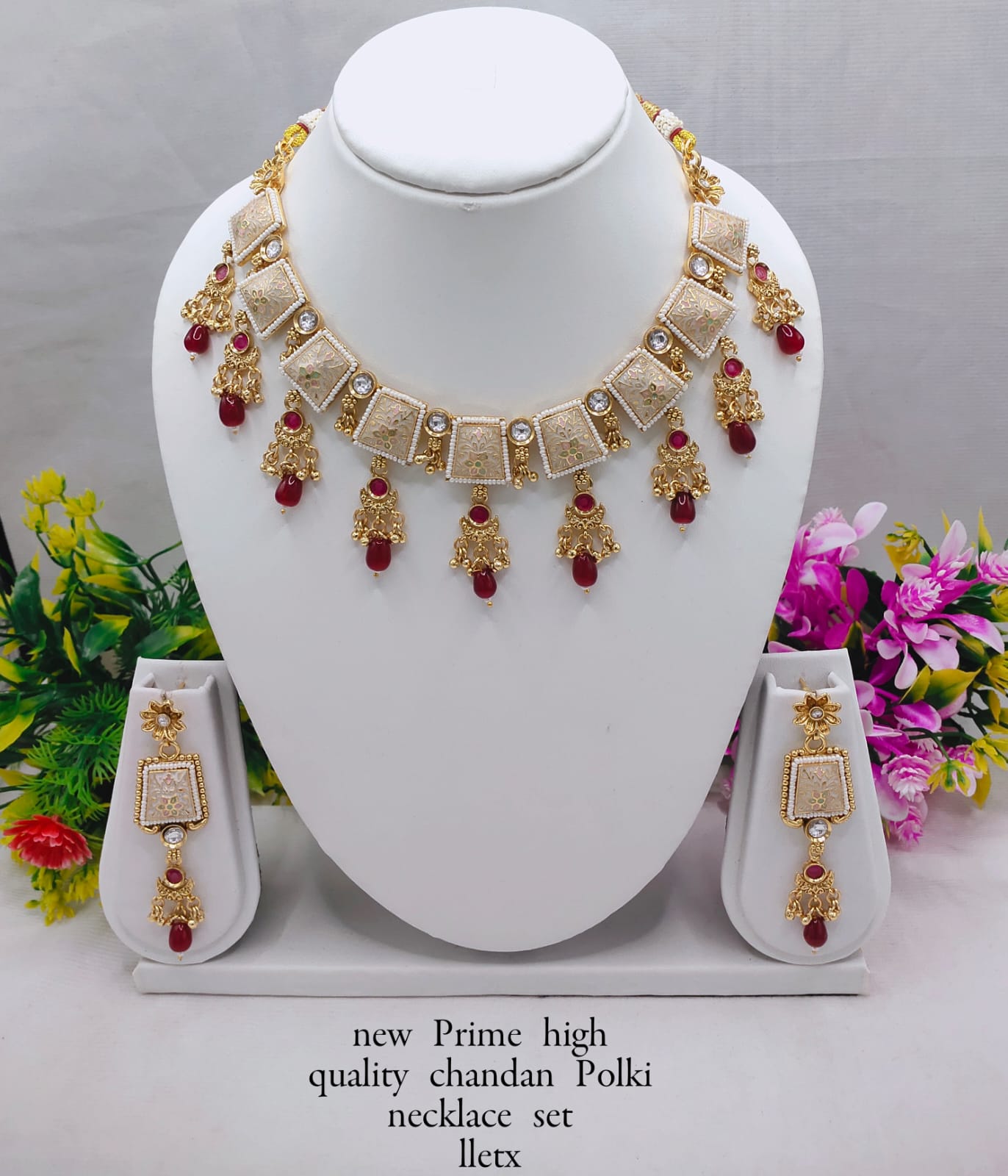 Premium Chandan Polki Necklace Set – Elegant Traditional Jewelry with Matching Earrings