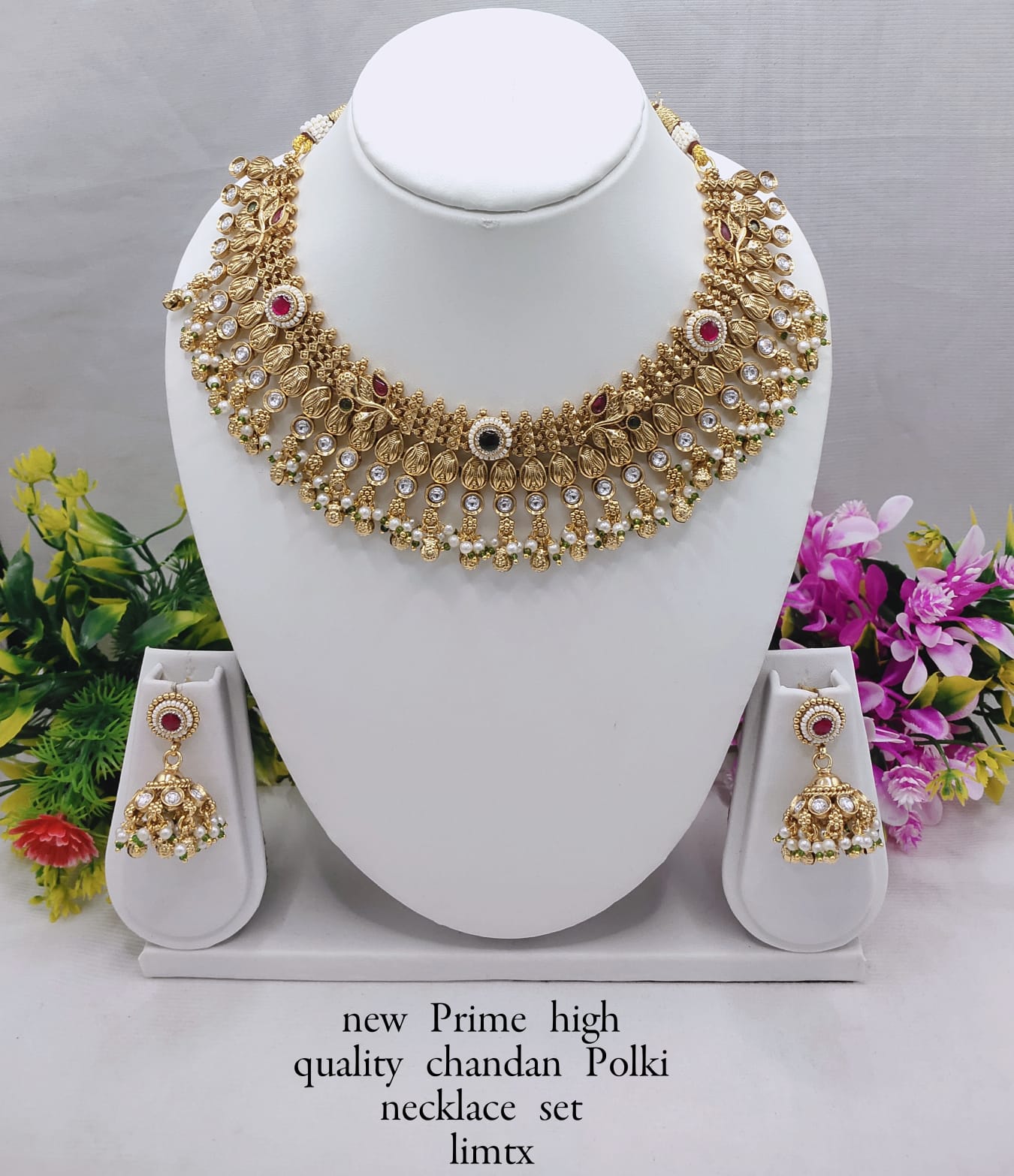 New Prime High-Quality Copper Polki Necklace Set with Earrings | LucenteMarket