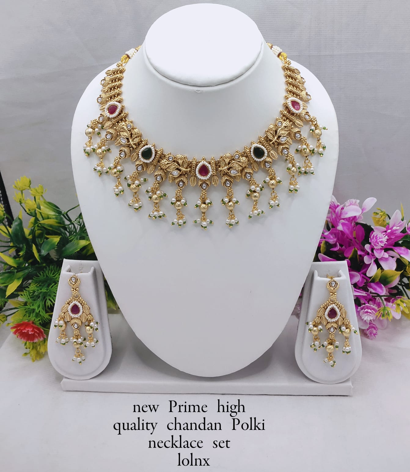 Elegant Copper Polki Pearl Drop Necklace Set – Premium Bridal & Festive Jewelry