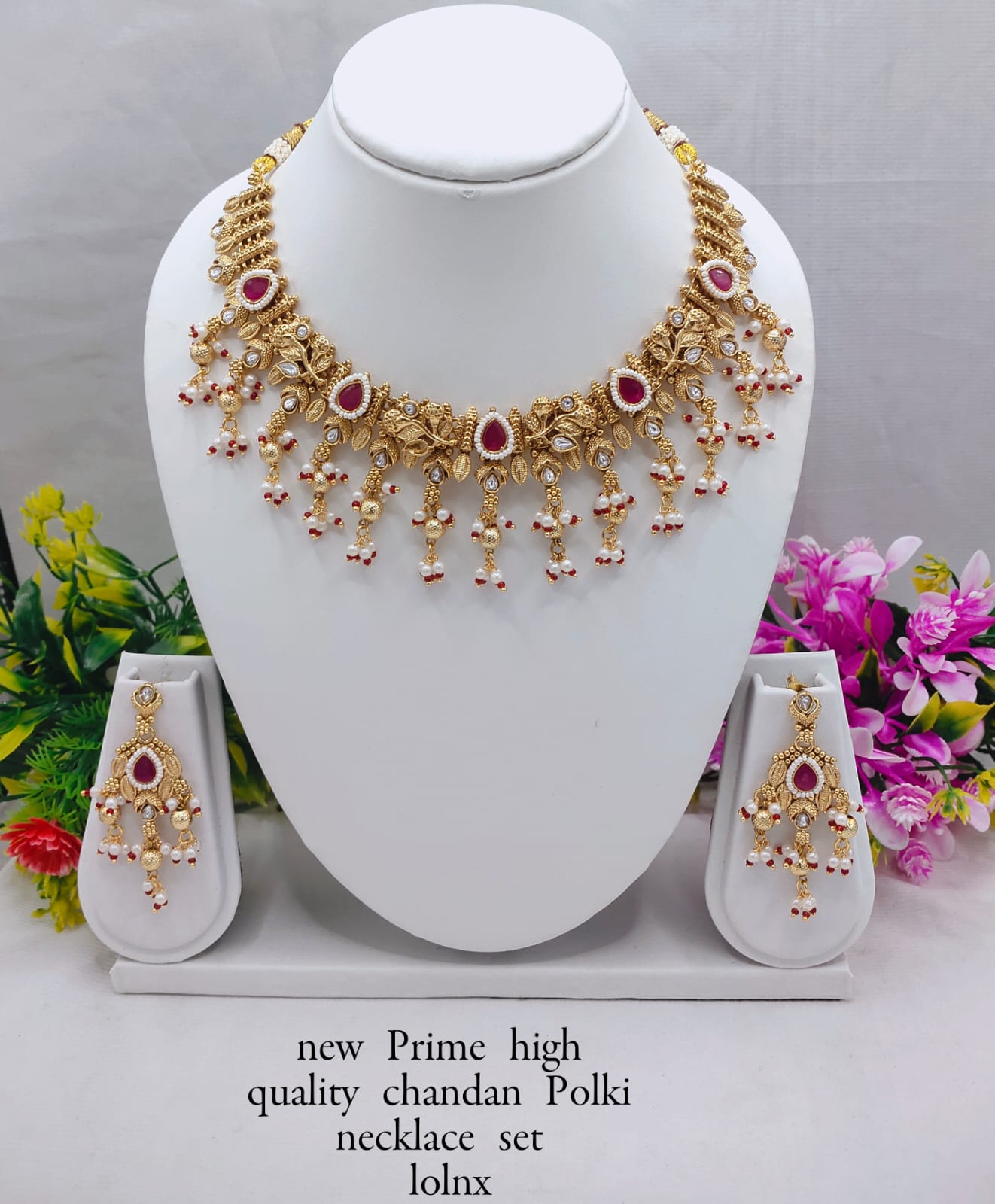 Elegant Copper Polki Pearl Drop Necklace Set – Premium Bridal & Festive Jewelry