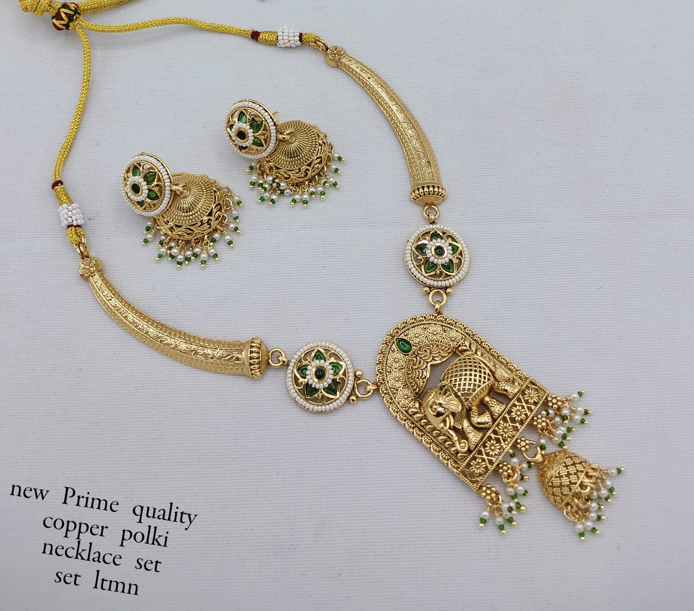 Regal Elephant Motif Copper Necklace Set with CZ Stone Embellishment
