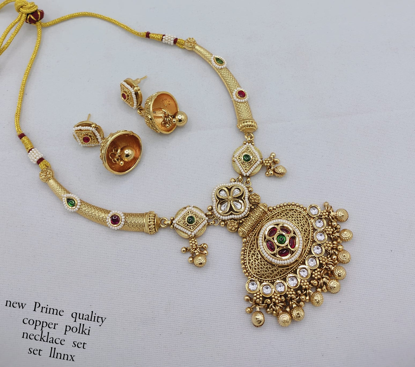 Prime Quality Copper Necklace Set with Intricate Floral Pendant & CZ Embellishments