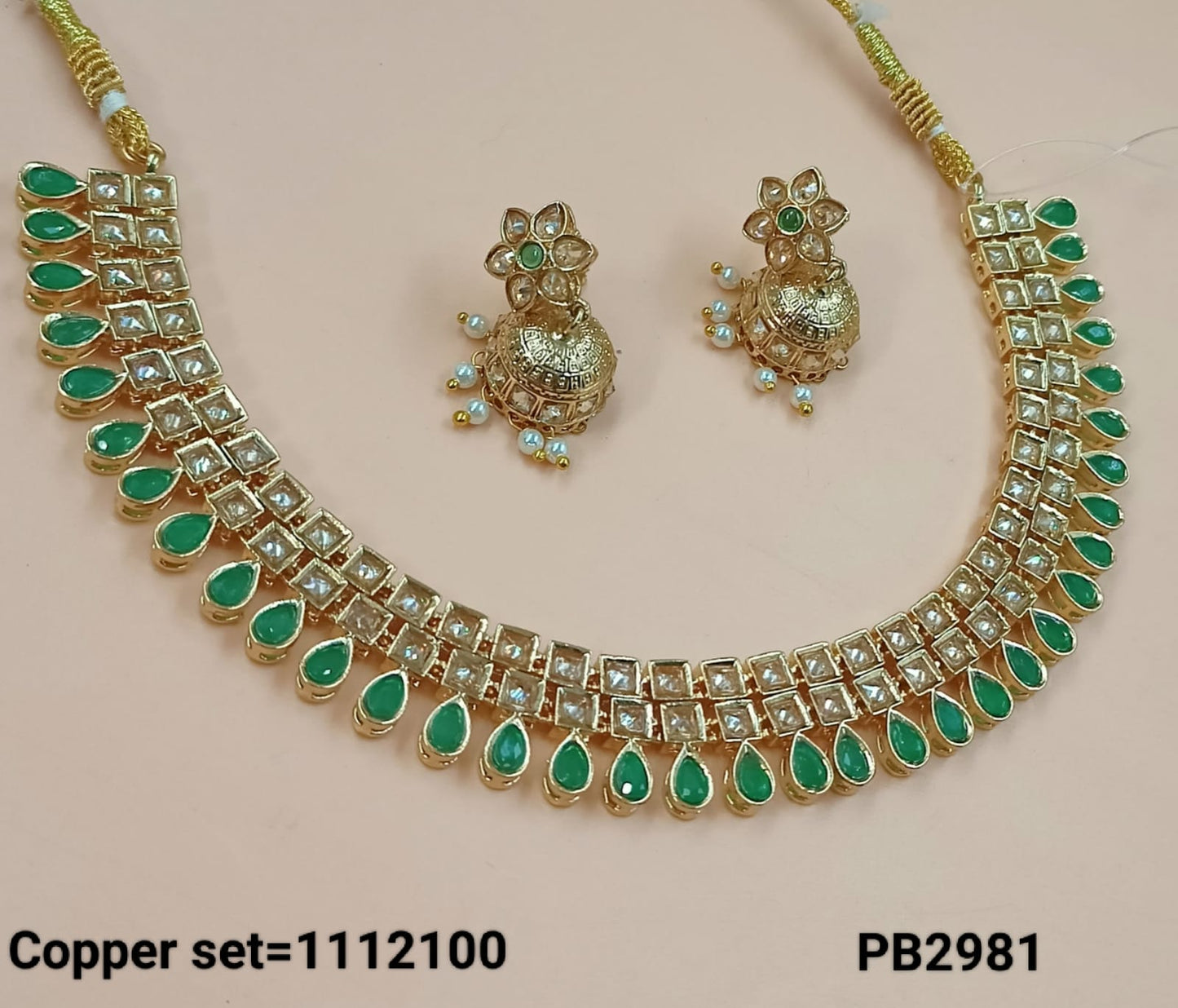 Gold Plated Kundan Stone Copper Jewellery Set