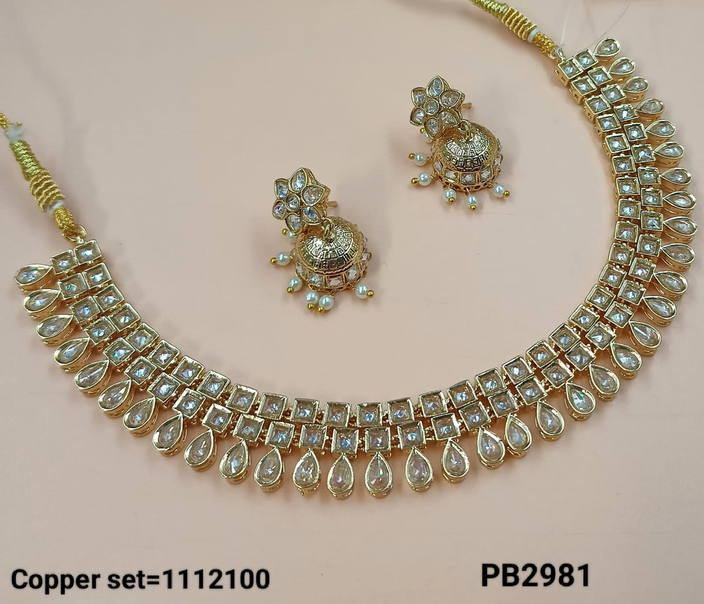 Gold Plated Kundan Stone Copper Jewellery Set