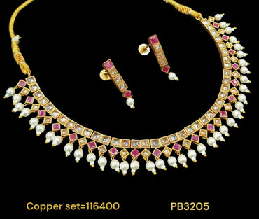 Emerald Green & Pearl Copper Choker Set
