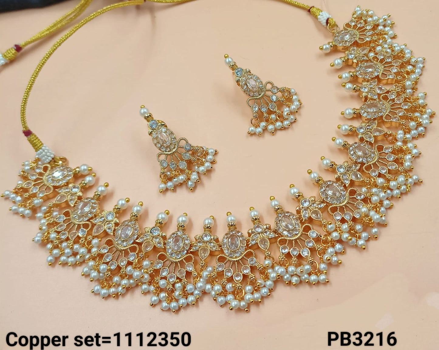 Gold Plated Kundan Stone Copper jewellery set