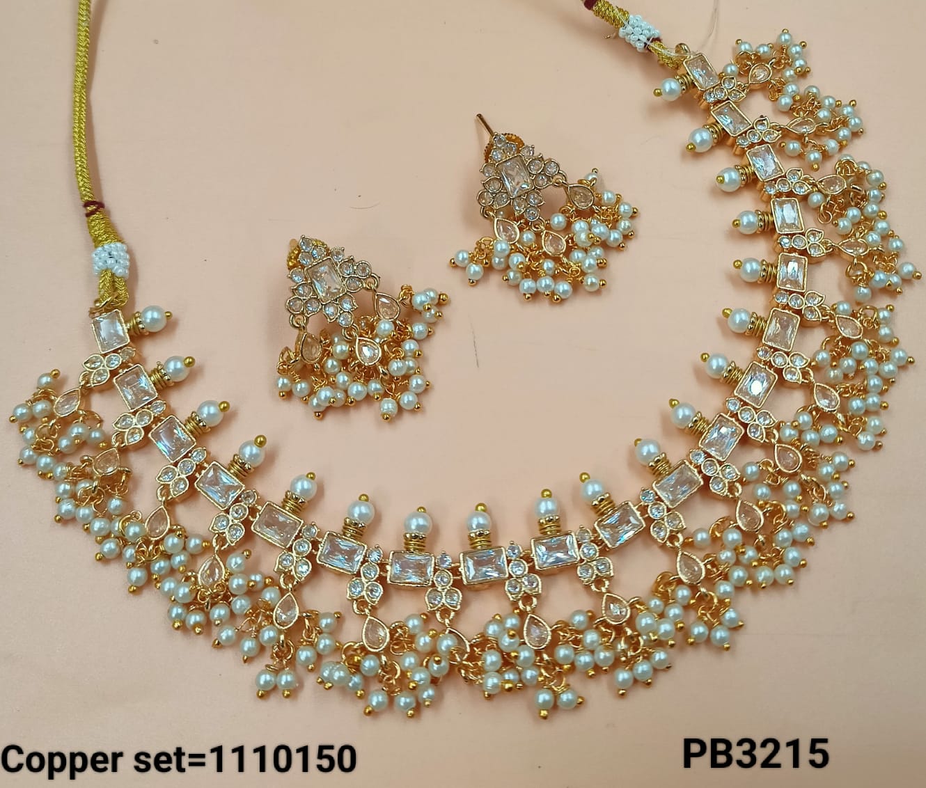 Gold Plated Kundan stone copper Jewellery Set