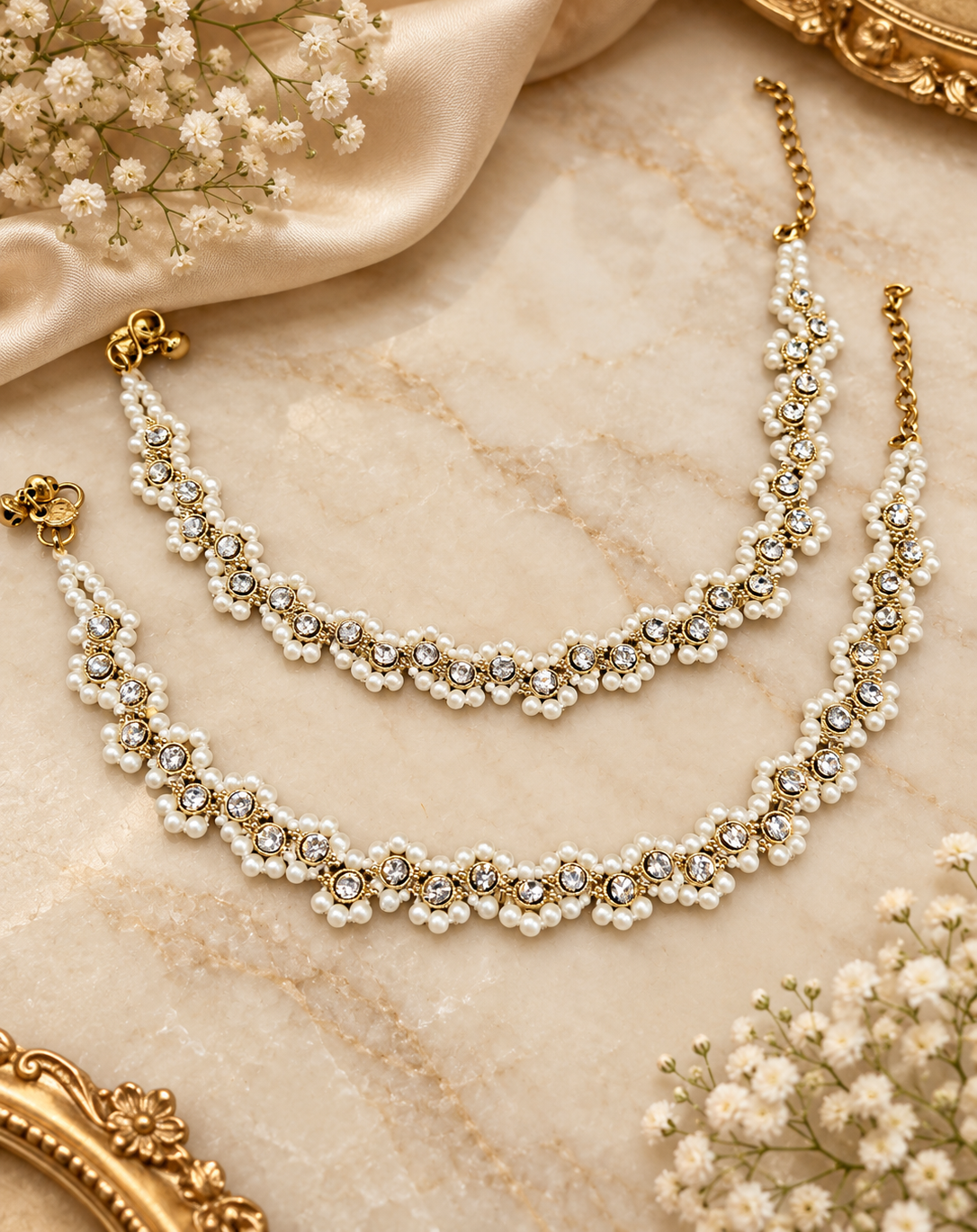 Handcrafted Crystal Beaded Payal Set