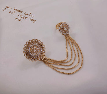 Traditional AD Stone Hathphool Ring Bracelet – Copper Chain Hand Harness Jewelry