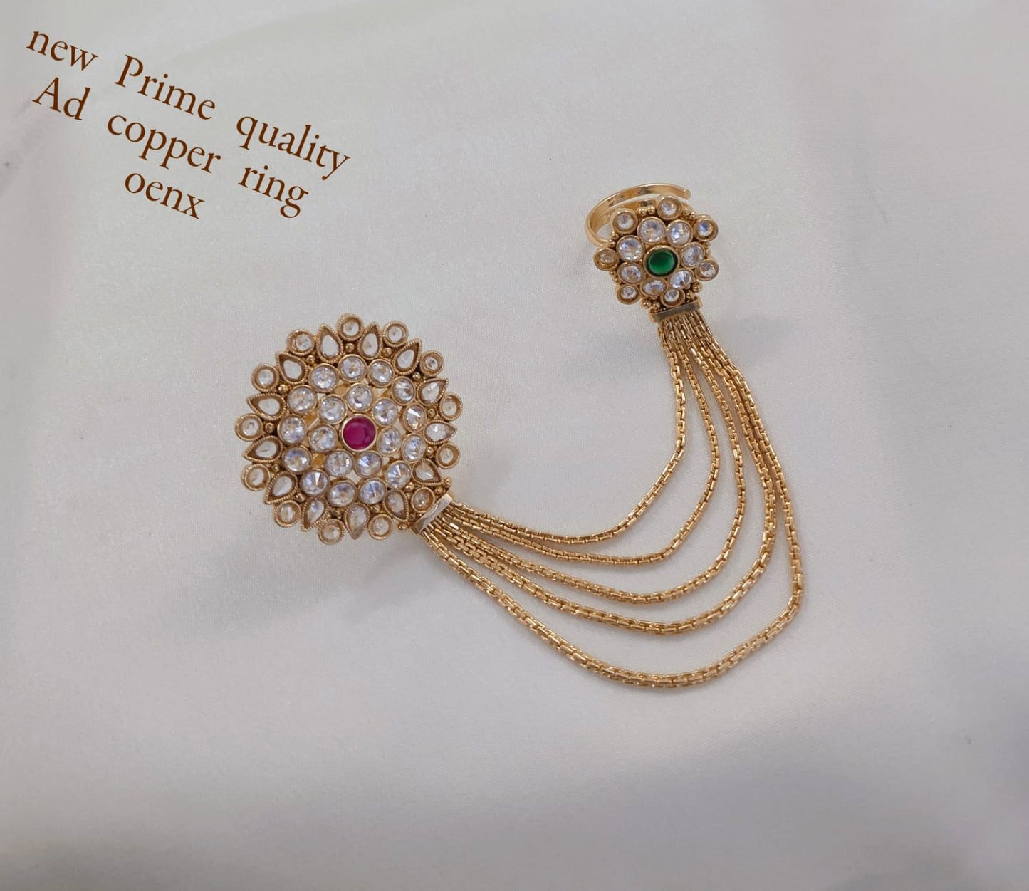 Elegant Premium Quality Copper Ring with Intricate Design and Chain Detailing
