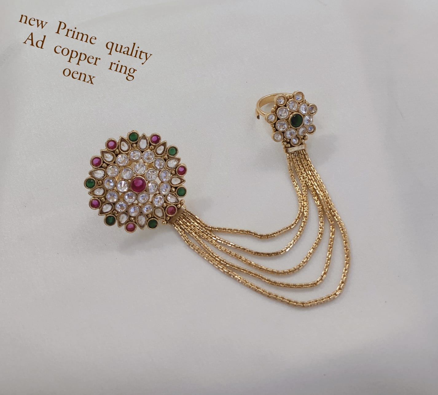 Elegant Premium Quality Copper Ring with Intricate Design and Chain Detailing