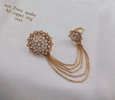 Elegant Premium Quality Copper Ring with Intricate Design and Chain Detailing