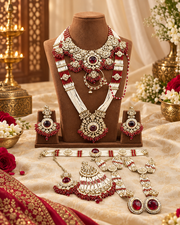 Complete Kundan & Pearl Beaded Bridal Jewellery Set