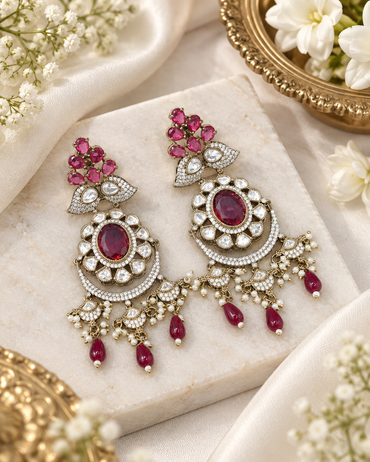 Intricate Stone-Studded Medallion Chandelier Earrings