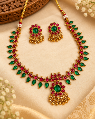 Rani Pink Teardrop Necklace & Earrings Set