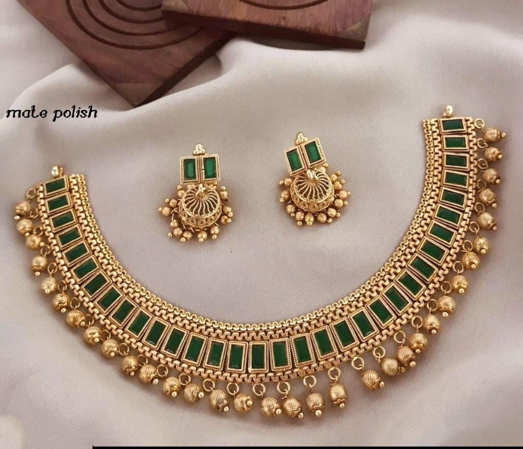 South Indian Matte Gold Multi-Color Choker Set