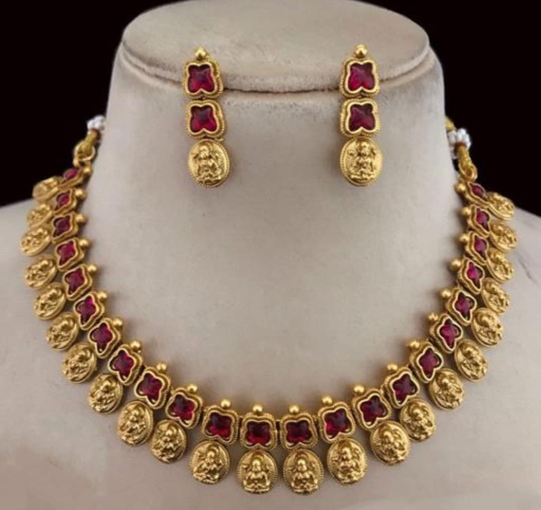 Emerald Green Lakshmi Motif Choker Set